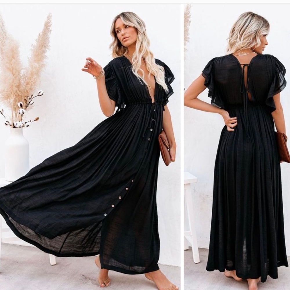 New Bohemian Long Black Gauze Maxi Summer Dress